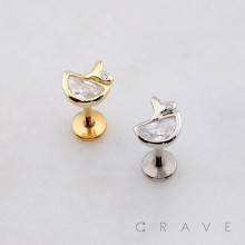 CZ WHALE TAIL OCEAN SEA THREADLESS (PUSH IN) 316L SURGICAL STEEL LABRET SET